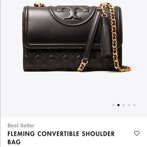 Tory Burch Fleming Medium Convertible Shoulder Bag Crossbody Black Leather